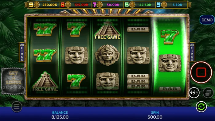 Mayan Madness – spillskjerm med hjul og linjer